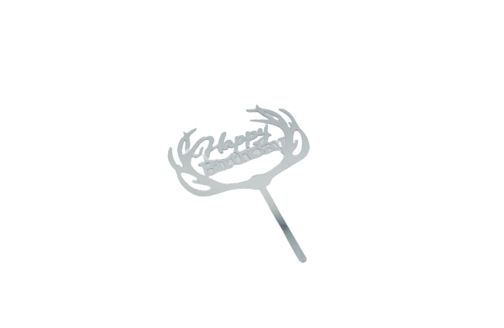 Silver Shining Happy Birthday Signage / Cake Topper - Reindeer